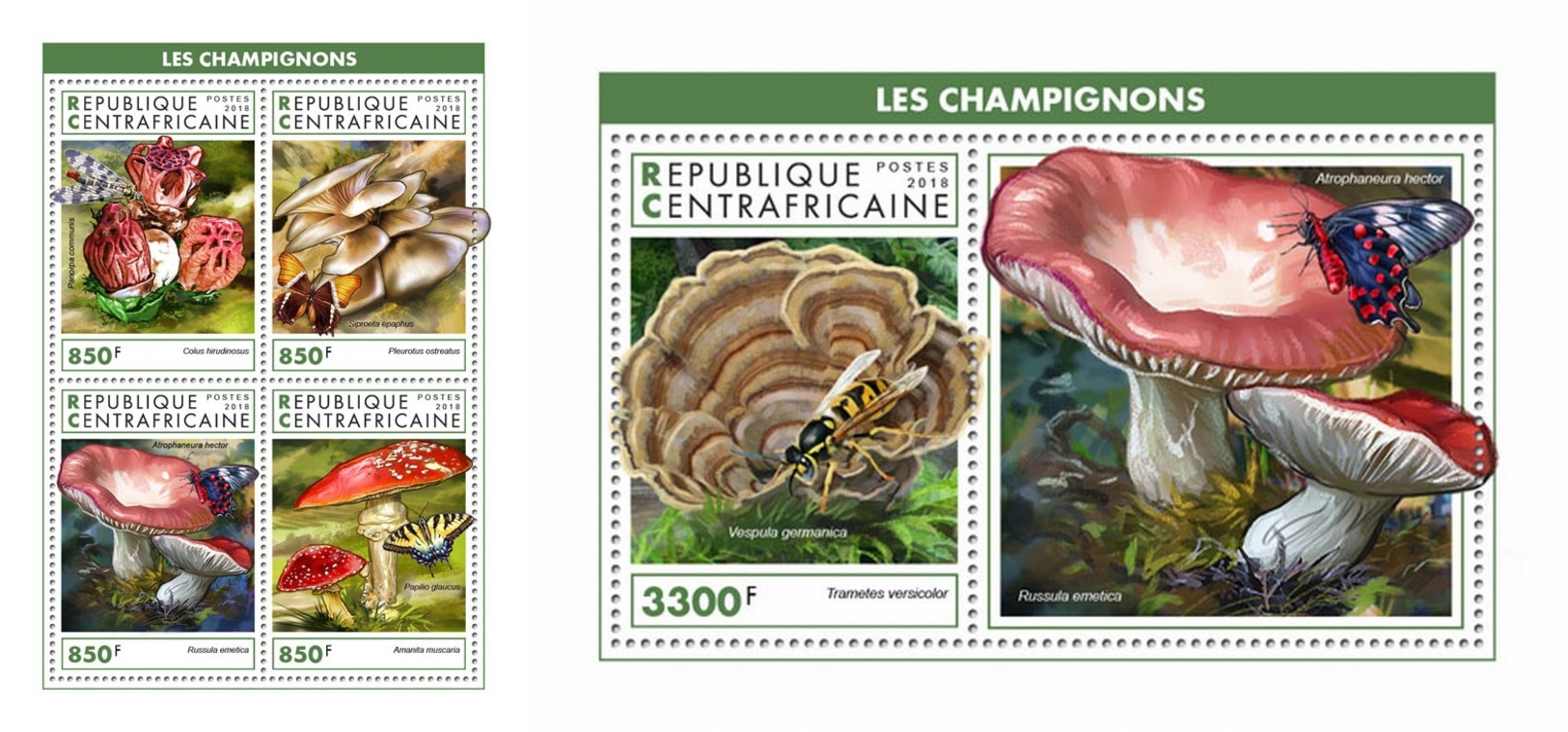 Z08 CA18902ab CENTRAL AFRICA 2018 Mushrooms Pilze MNH ** Postfrisch Set - Pilze