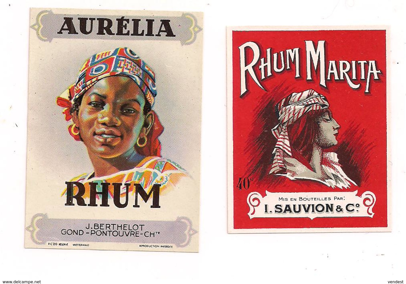 2  Petites étiquettes  Rhum  Aurélia J.Berthelot, Gong-Pontouvre Et Marita I.Sauvion & Cie - - Rum