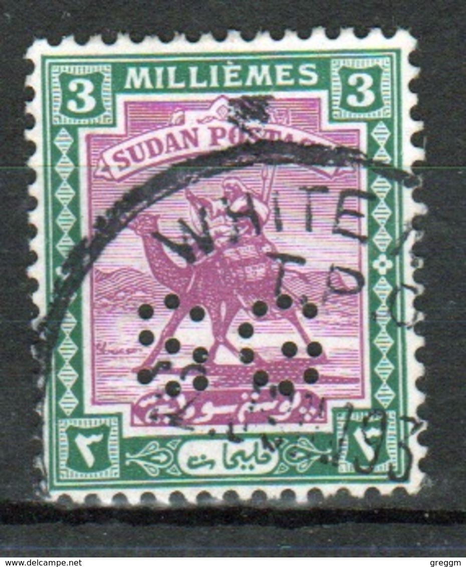 Sudan 1927 Single 3 Milliemes Perfin Stamp Showing Arab Postman With The Letters SG. - Sudan (...-1951)