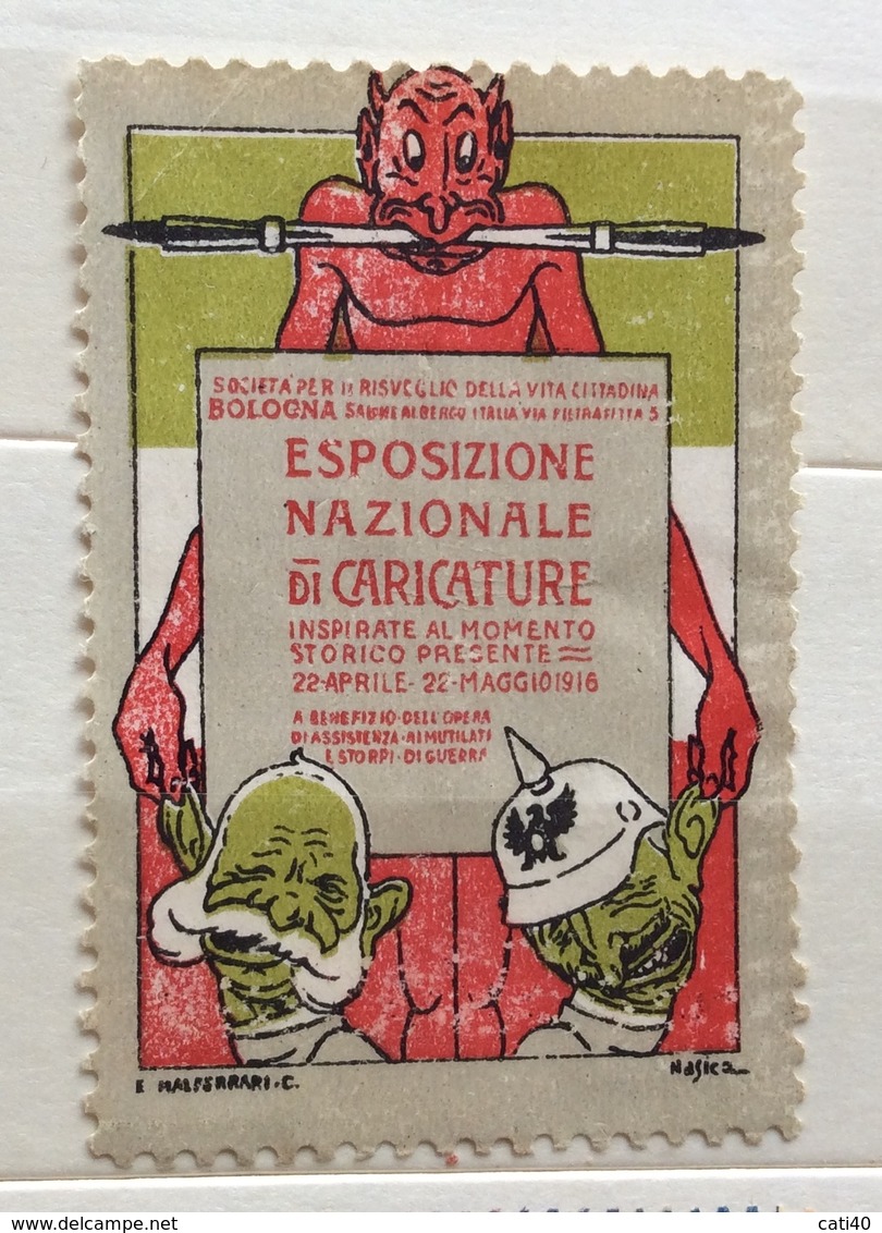 BOLOGNA 1916  ESPOSIZIONE NAZIONALE DI CARICATURE  ERINNOFILO  CHIUDILETTERA ETICHETTA PUBBLICITARIA - Non Classificati