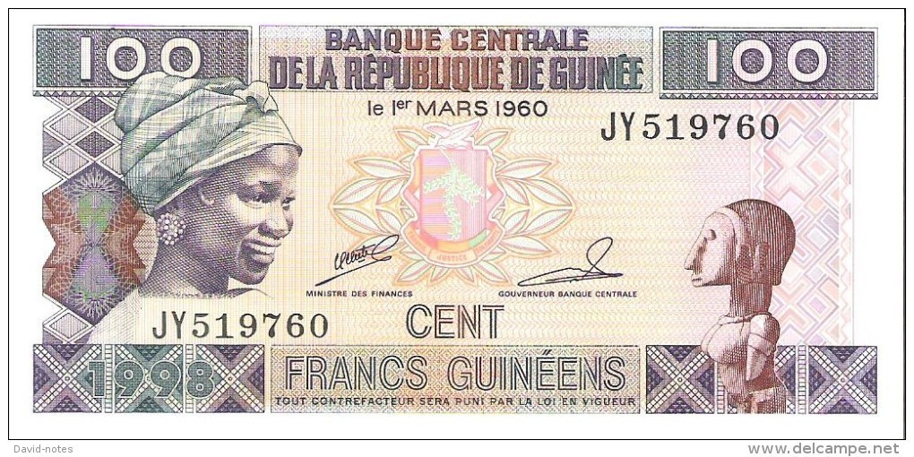 Guinea - Pick 35a - 100 Francs 1998 - Unc - Guinée