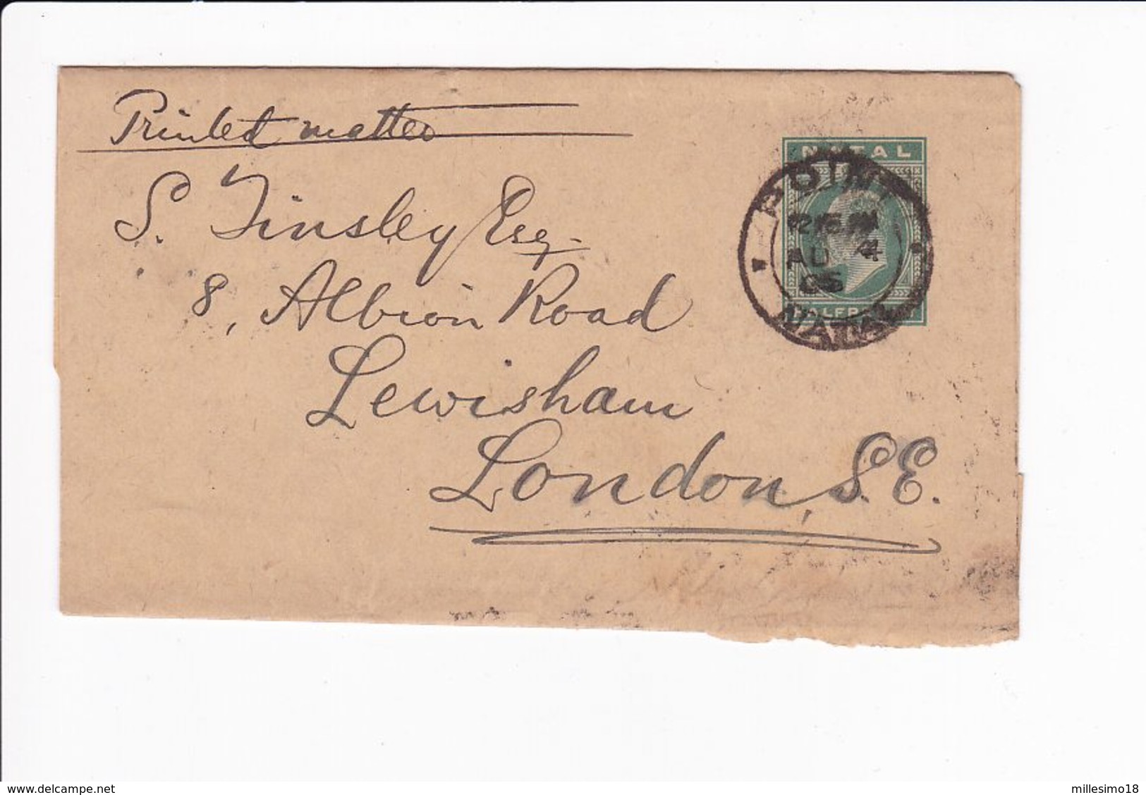 Natal South Africa Postal Wrapper 1906 ? Point To London 2 Scan - Altri - Africa