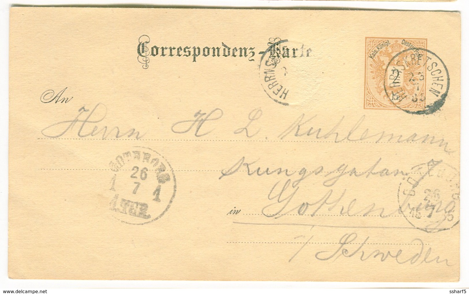 1885 PIONERKARTE Pioneer Postcard Prebischtor Pravčická Brána Nach Schweden Poststempel Herrnskretschen 26.7.1885 - Tchéquie