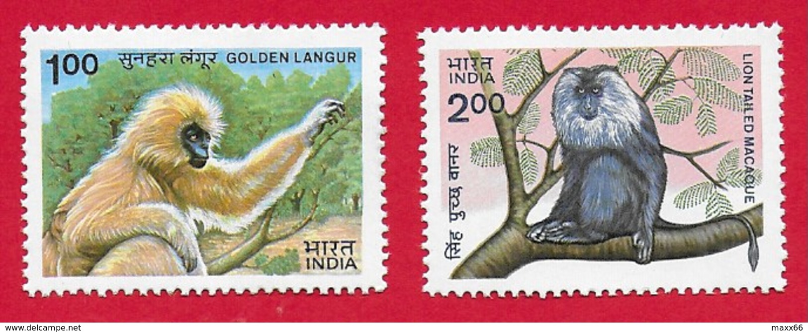 INDIA MNH - 1983 Indian Wildlife. Monkeys - 1 + 2 ₹ - Michel IN 962 - 963 - Nuovi