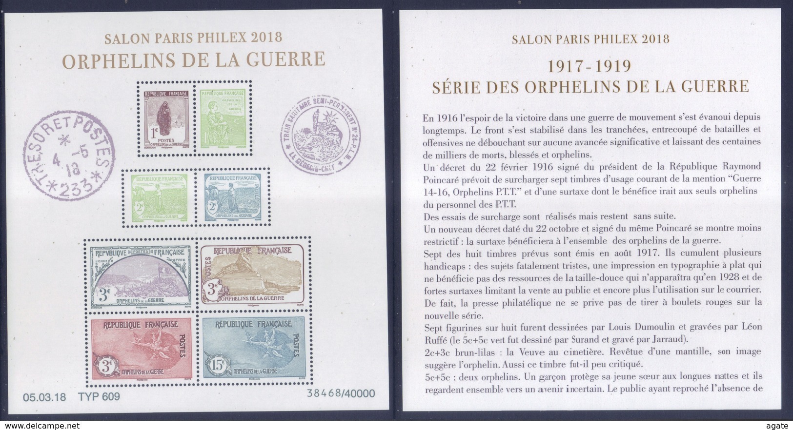 BF Orphelins De Guerre - Paris Philex (2018) Neuf** - Unused Stamps