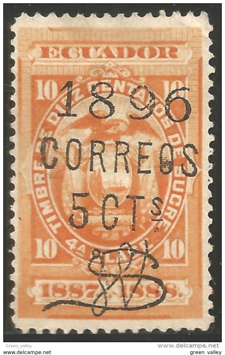 314 Equateur 1896 5c On 10c Orange No Gum Sans Gomme (ECU-69) - Equateur