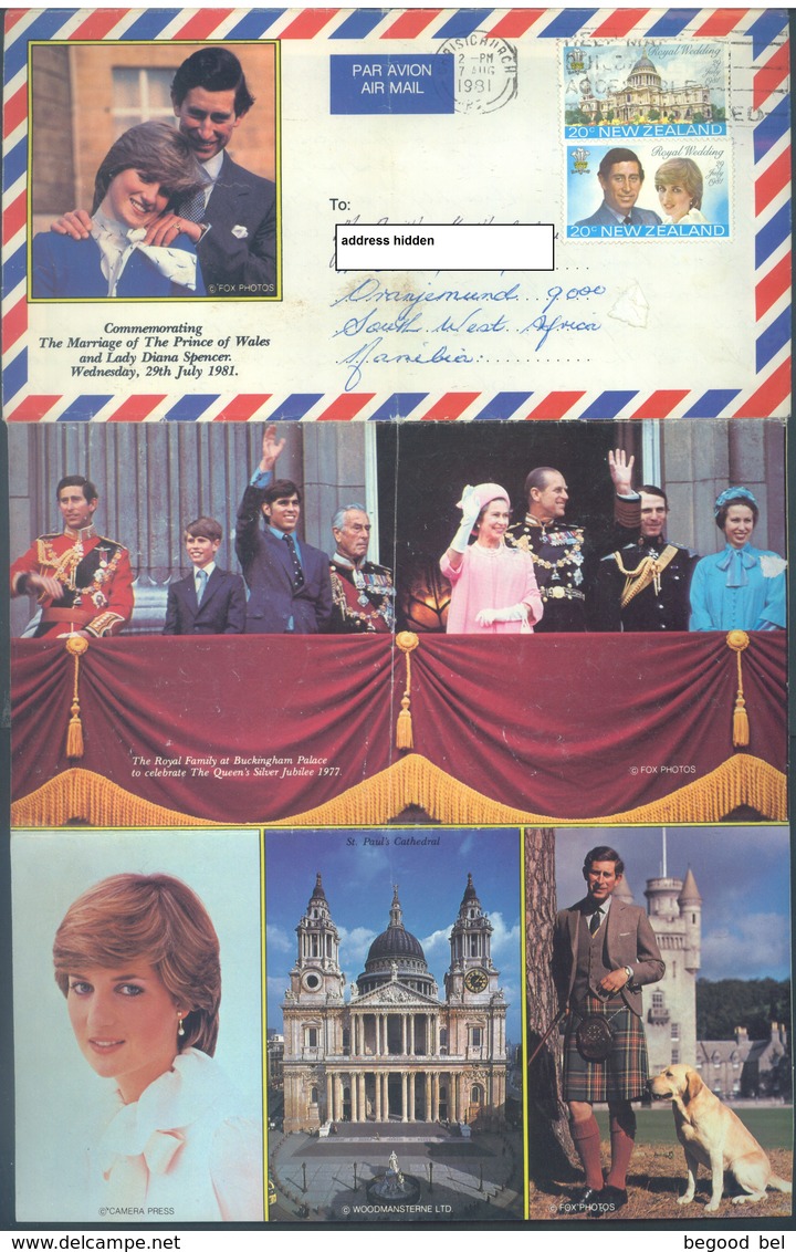 NEW ZEALAND - 7.8.1981 - BY AIR MAIL ROYAL WEDDING DIANA CHARLES FROM CHRISTCHURCH TO NAMIBIA - Yv 796-797 - Lot 18967 - Lettres & Documents