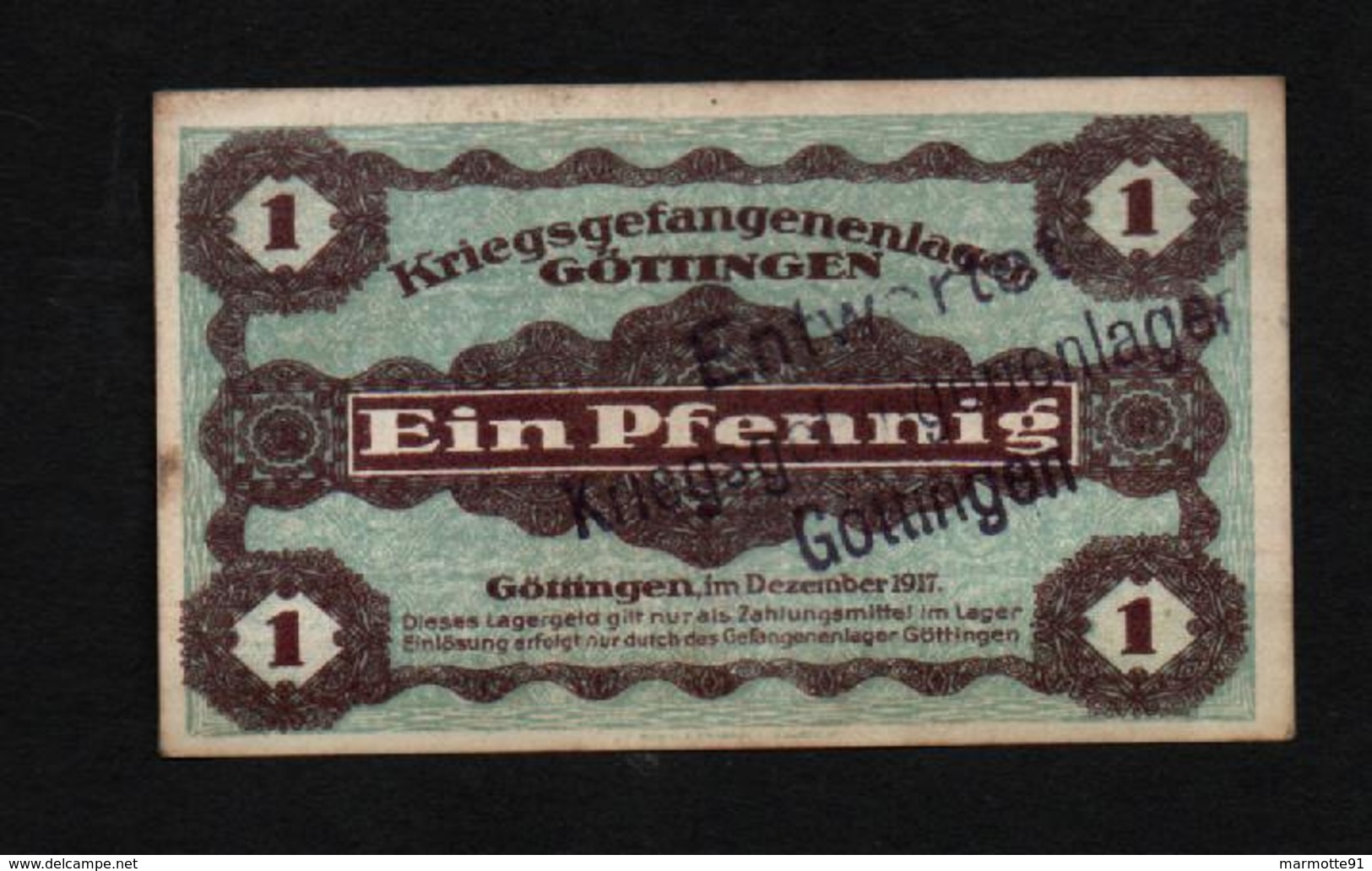 GEFANGENENLAGER GELD LAGERGELD BILLET CAMP GOTTINGEN PRISONNIER ALLEMAGNE KG POW GUERRE 1914 1918 - Andere & Zonder Classificatie