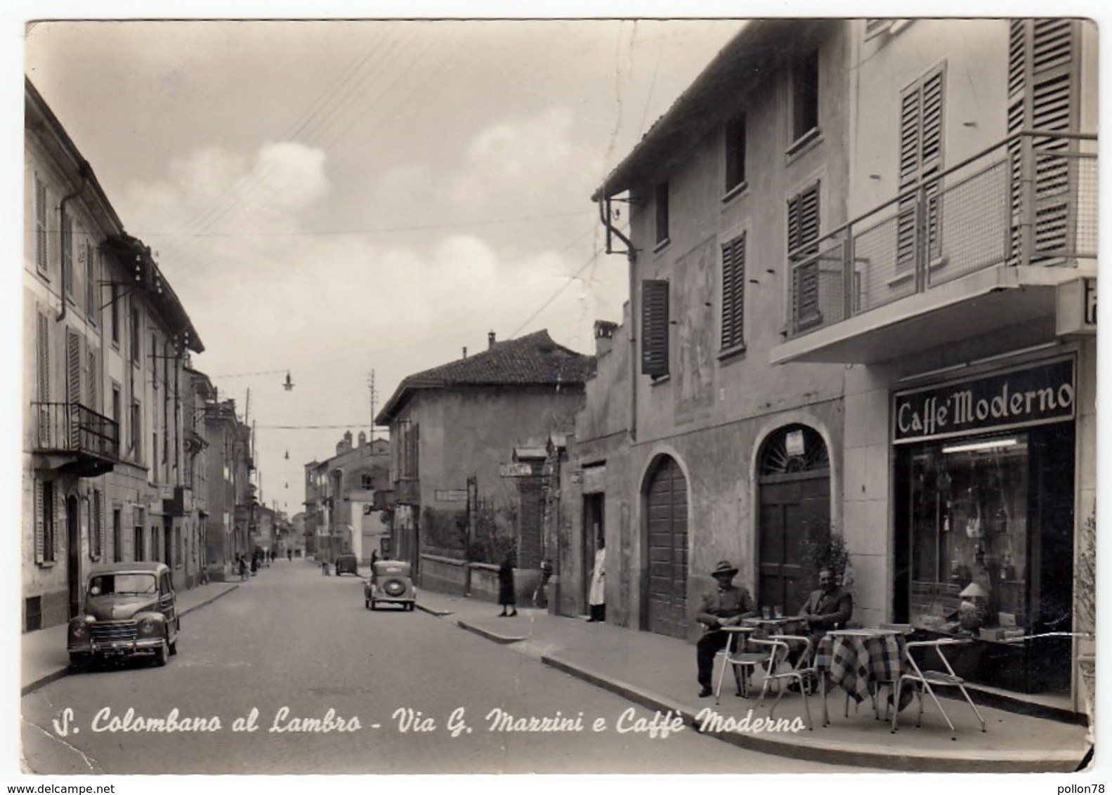 S. COLOMBANO AL LAMBRO - VIA G. MAZZINI E CAFFE' MODERNO - MILANO 1953 - AUTOMOBILI - CARS - FIAT GIARDINETTA - Milano