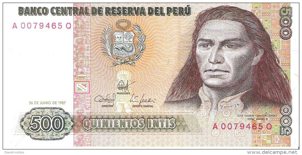 Peru - Pick 134 - 500 Intis 1987 - Unc - Perú