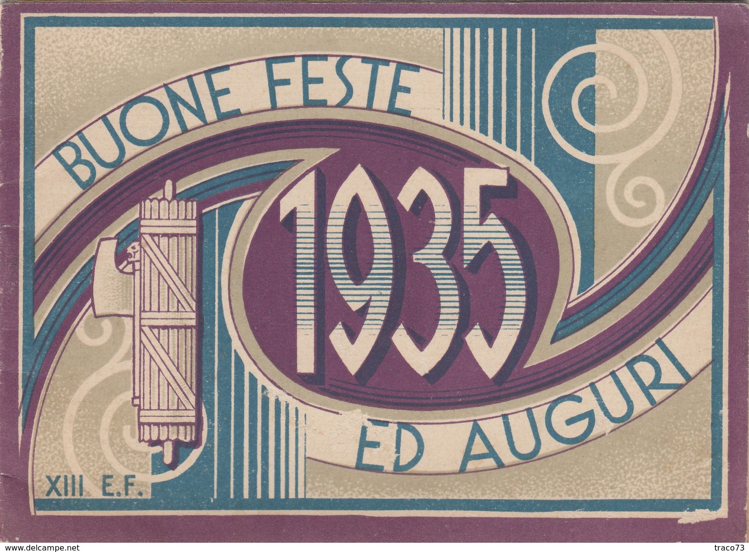 CALENDARIO POSTALE PUBBLICITARIO  /  BUONE FESTE ED AUGURI - 1935 _ Litografia Felice GILI - Torino - Formato Piccolo : 1921-40