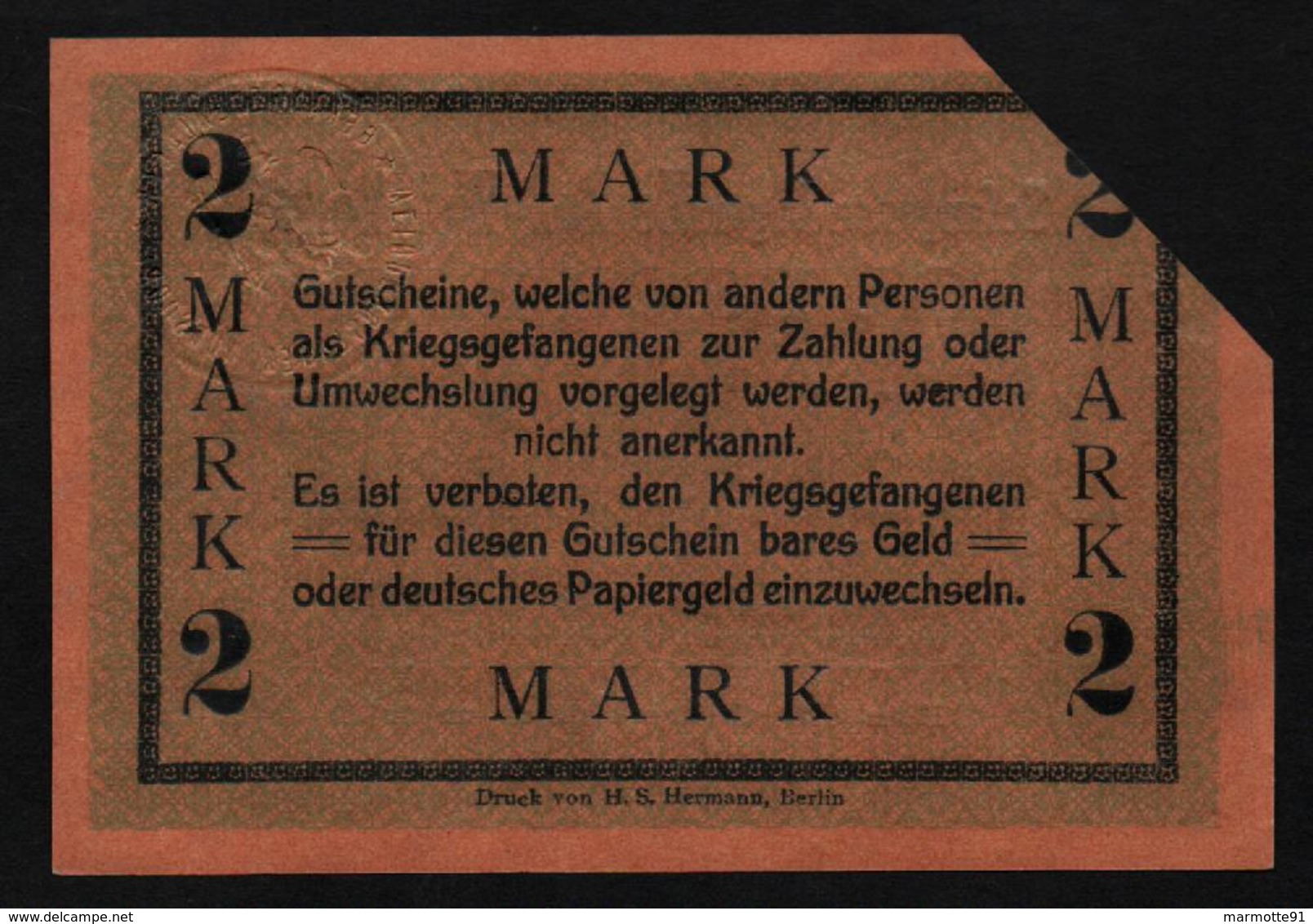 GEFANGENENLAGER GELD LAGERGELD BILLET CAMP ZOSSEN WEINBERGE PRISONNIER ALLEMAGNE KG POW GUERRE 1914 1918 - Altri & Non Classificati