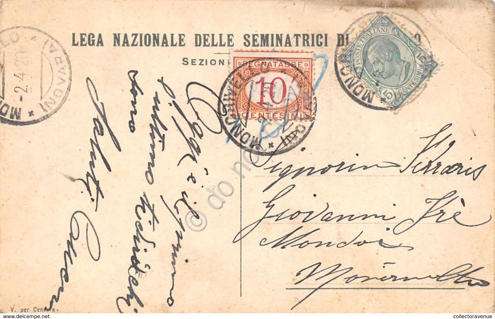 Cartolina Lega Nazionale Seminatrici Timbro Monocrivello Segnatasse 1920 - Non Classificati