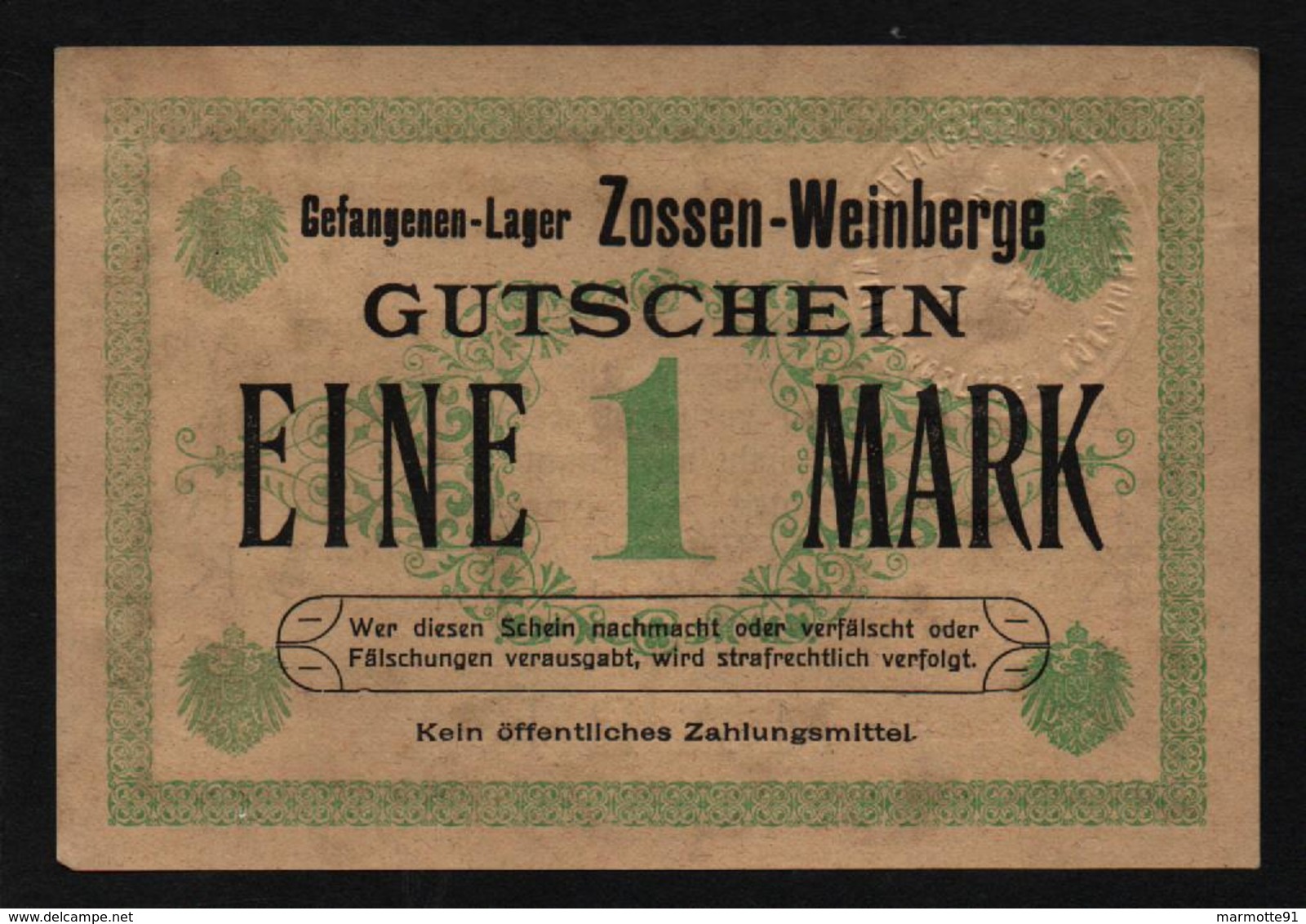 GEFANGENENLAGER GELD LAGERGELD BILLET CAMP ZOSSEN WEINBERGE PRISONNIER ALLEMAGNE KG POW GUERRE 1914 1918 - Autres & Non Classés