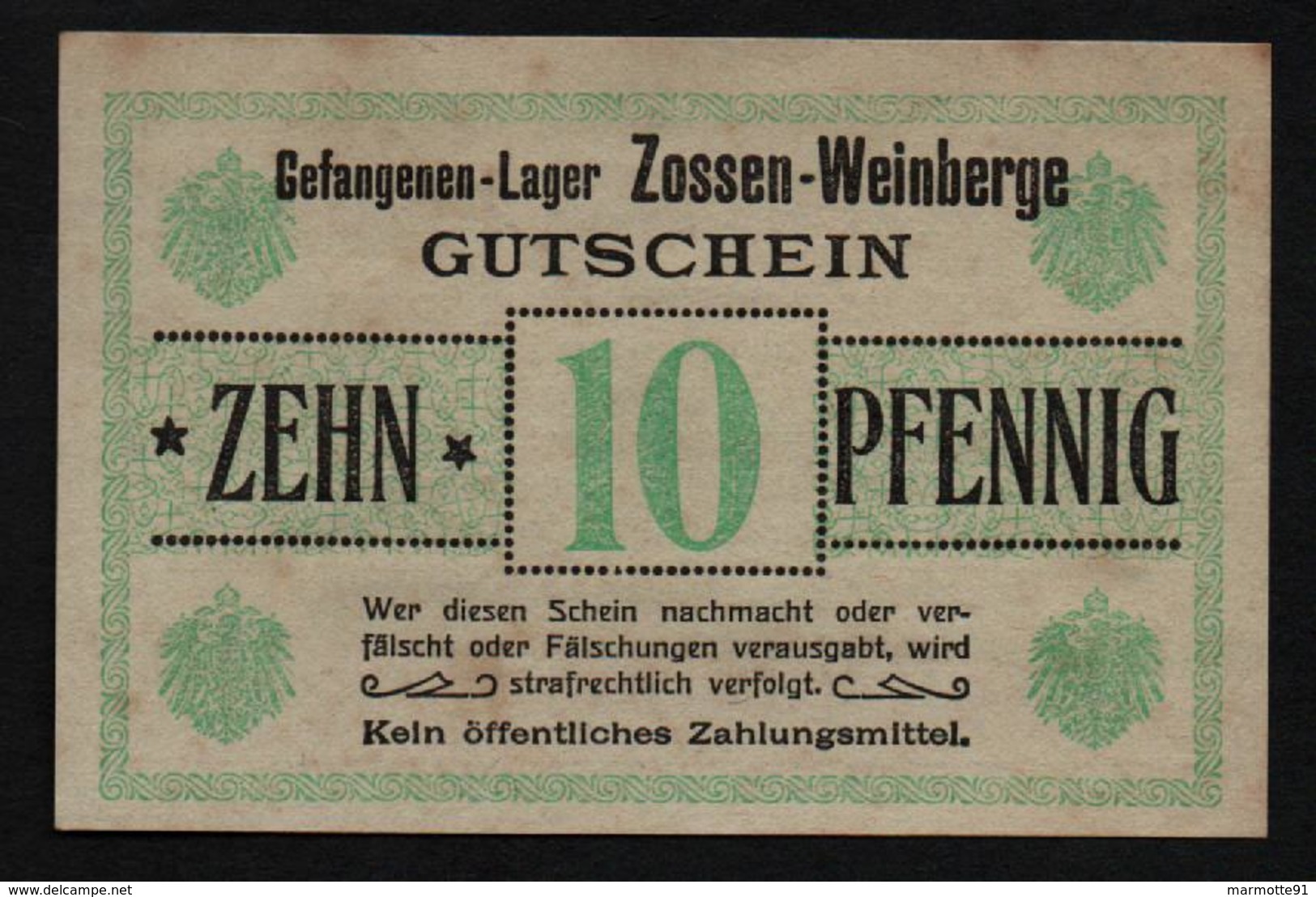 GEFANGENENLAGER GELD LAGERGELD BILLET CAMP ZOSSEN WEINBERGE PRISONNIER ALLEMAGNE KG POW GUERRE 1914 1918 - Other & Unclassified