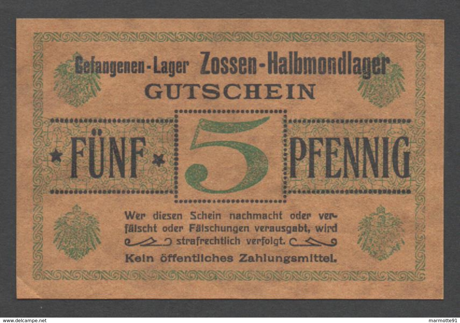 GEFANGENENLAGER GELD LAGERGELD BILLET CAMP ZOSSEN HALBMONDLAGER PRISONNIER ALLEMAGNE KG POW GUERRE 1914 1918 - Other & Unclassified