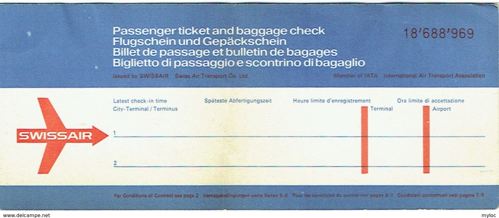 Ticket/Billet D'Avion. SWISSAIR. Luxembourg/Paris/Basel. 1971 - Europa