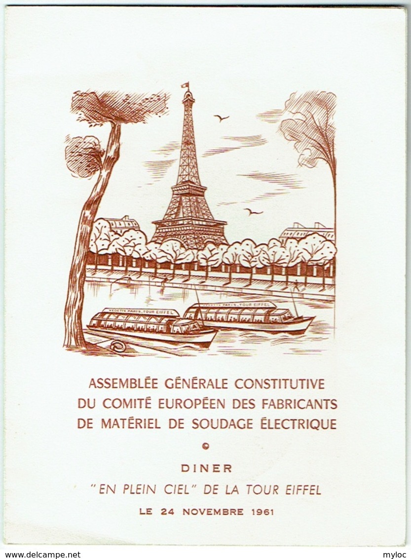 Menu. "En Plein Ciel" De La Tour Eiffel, Paris 1961. Comité Des Fabricants De Matériel De Soudage Electique. - Menus