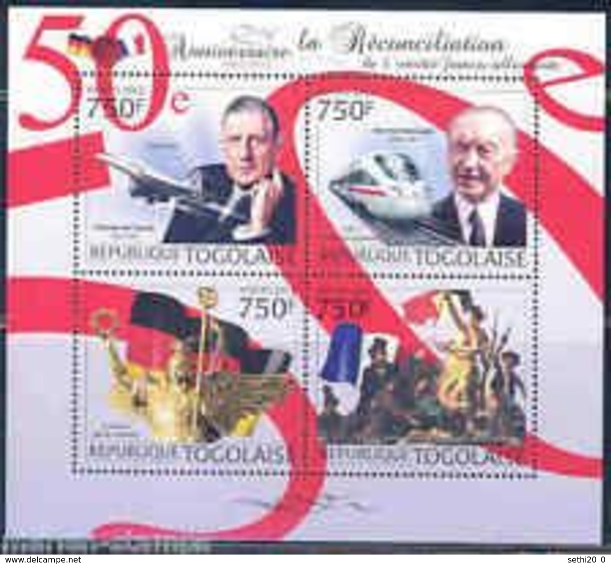 Togo 2012 Charles De GAULLE Konrad ADENAUER Concorde Train MNH - De Gaulle (Général)