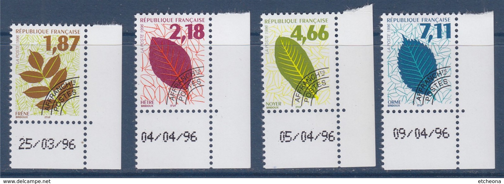 = Préoblitérés En Coin De Feuille Datés Feuilles D'arbres Série II Frêne 236 Hêtre 237 Noyer 238 Orme 239, Neufs - 1989-2008