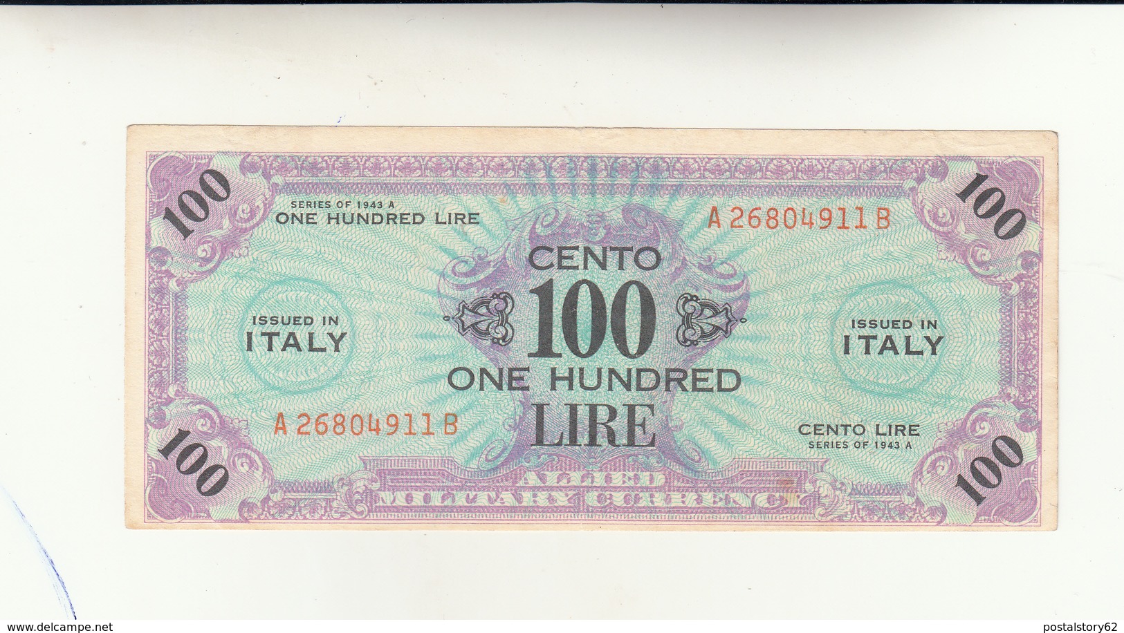 Italy, 100 One Hundred Lire Occupazione Alleata 1943 - Occupation Alliés Seconde Guerre Mondiale