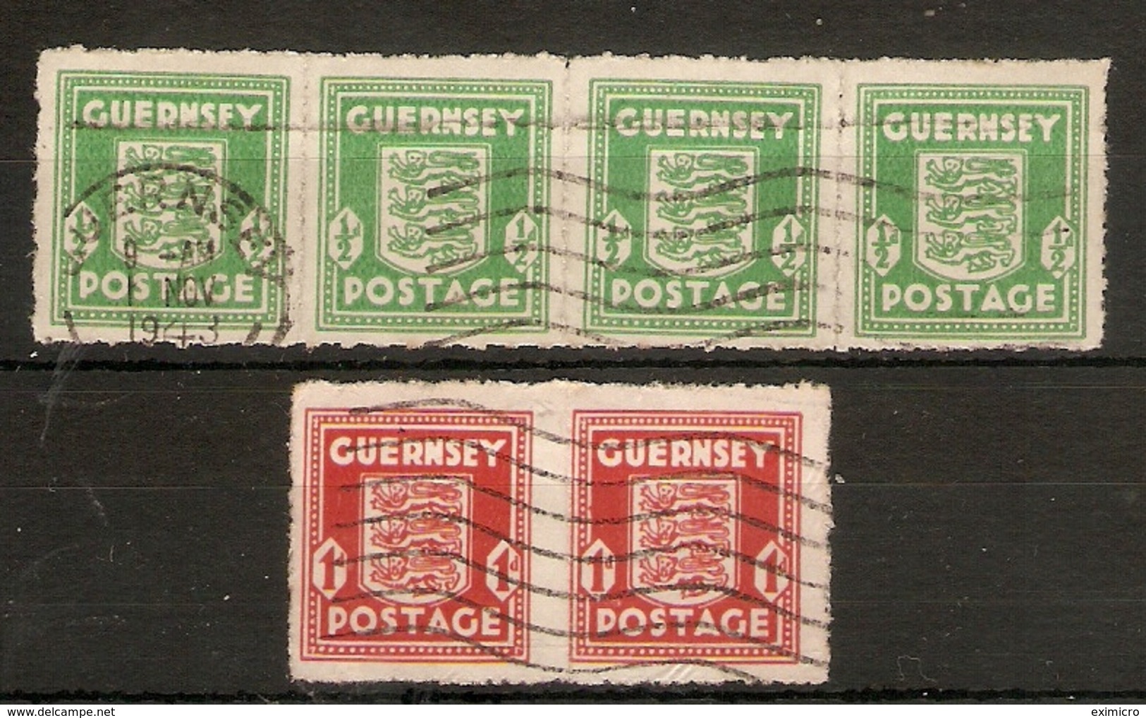 GUERNSEY 1941 - 1944 ½d  X Strip Of 4 And 1d Pair SG 1/2 FINE USED Cat £18 - Guernsey