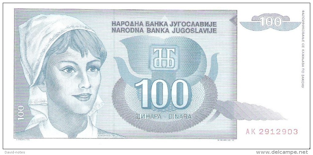 Yugoslavia - Pick 112 - 100 Dinara 1992 - Unc - Yougoslavie