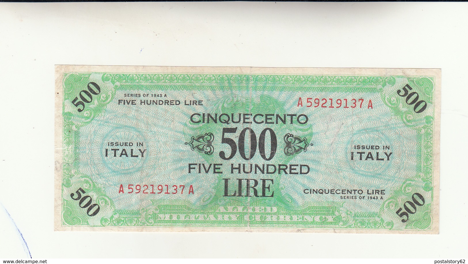 Italy, 500 Five Lire Occupazione Alleata 1943 - Occupazione Alleata Seconda Guerra Mondiale