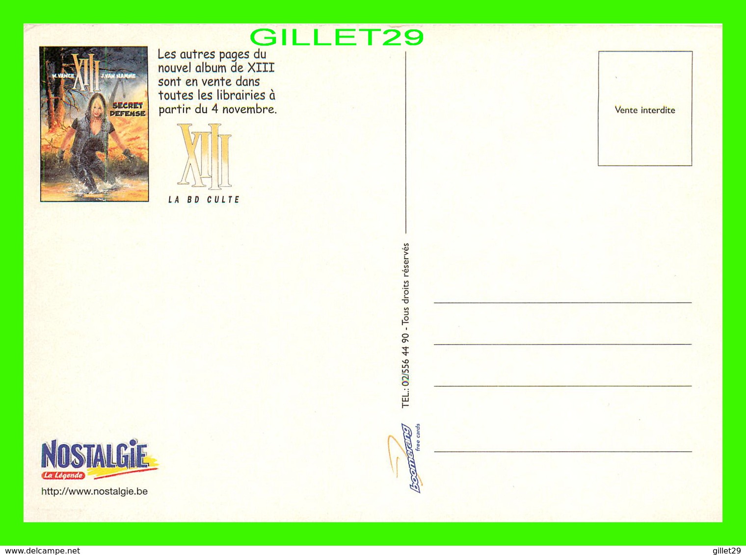 ADVERTISING - PUBLICITÉ - NOSTALGIE, LA LÉGENDE - ALBUM DE XIII - VANCE ET VAN HAMME, 2000 - - Publicité