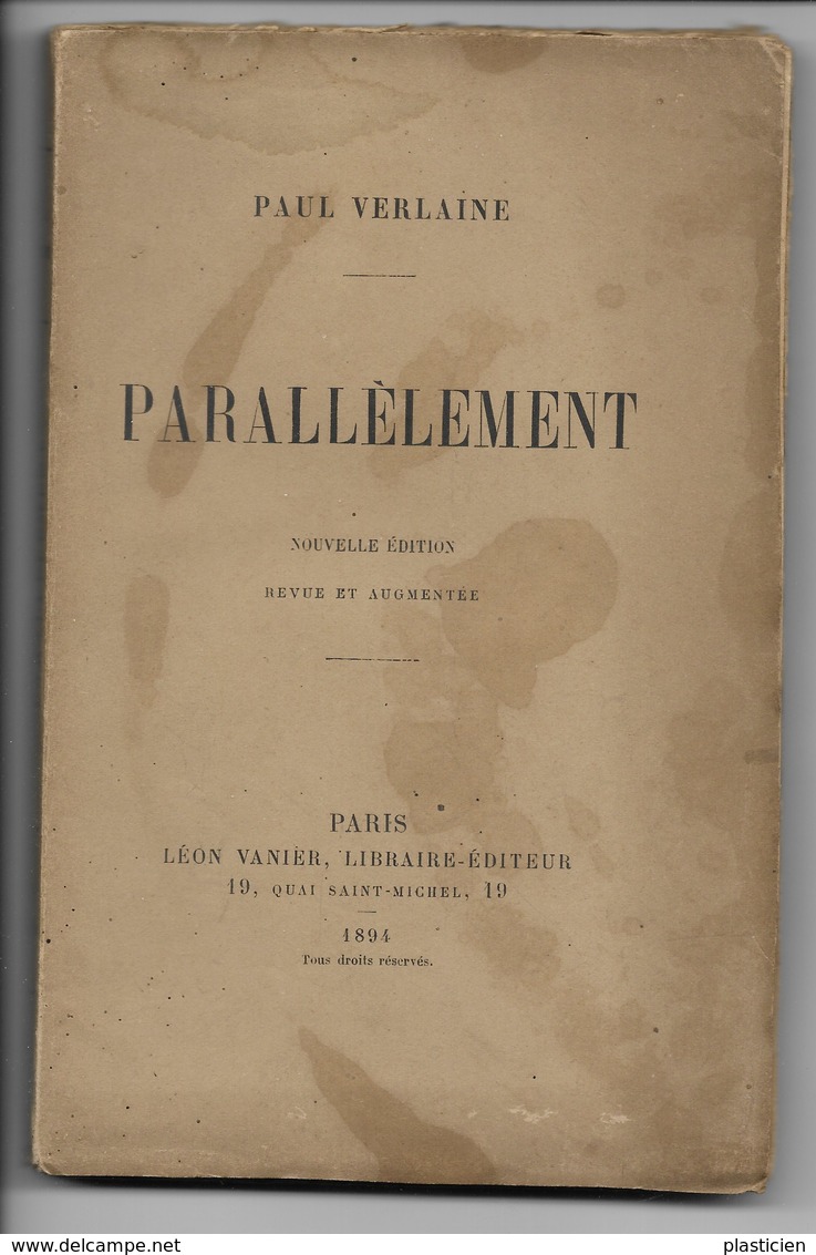 2ème édition PAUL VERLAINE, PARALLÈLEMENT, édit. LEON VANIER PARIS 1894 - Auteurs Français