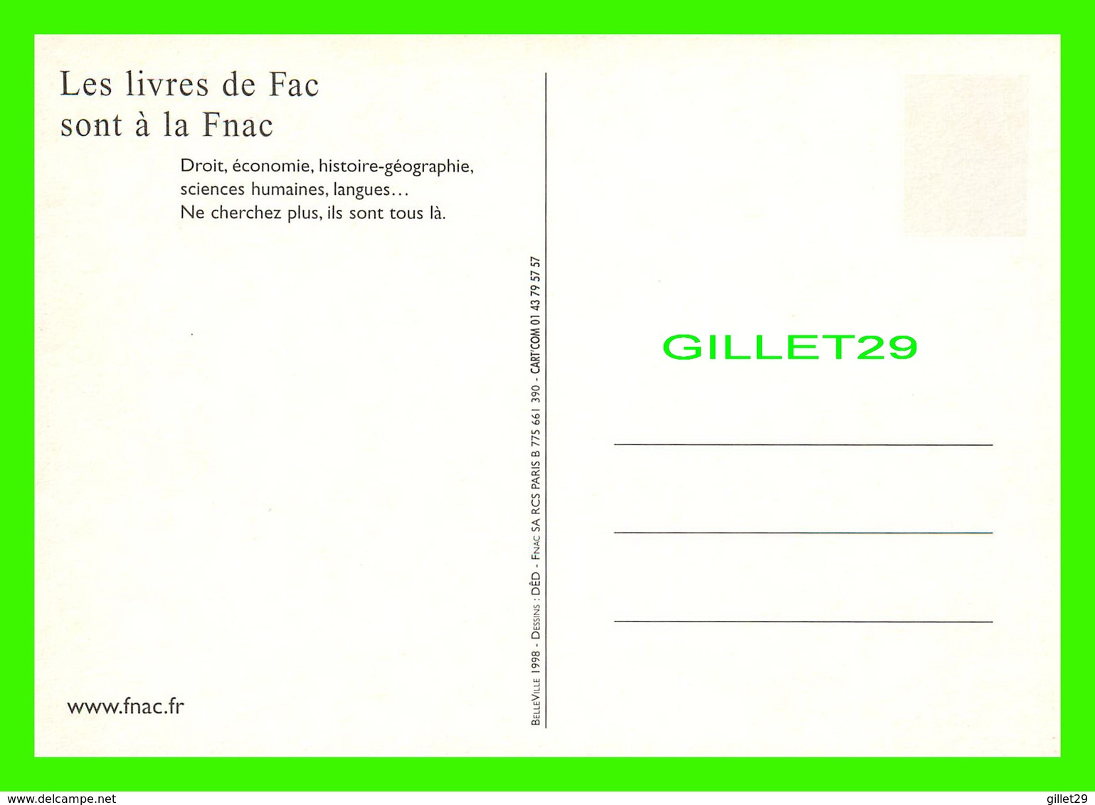 ADVERTISING - PUBLICITÉ - LES LIVRES DE FAC SONT À LA FNAC - M'EN FOUS J'AI MON DEUG - BELLEVILLE 1998 - - Publicité