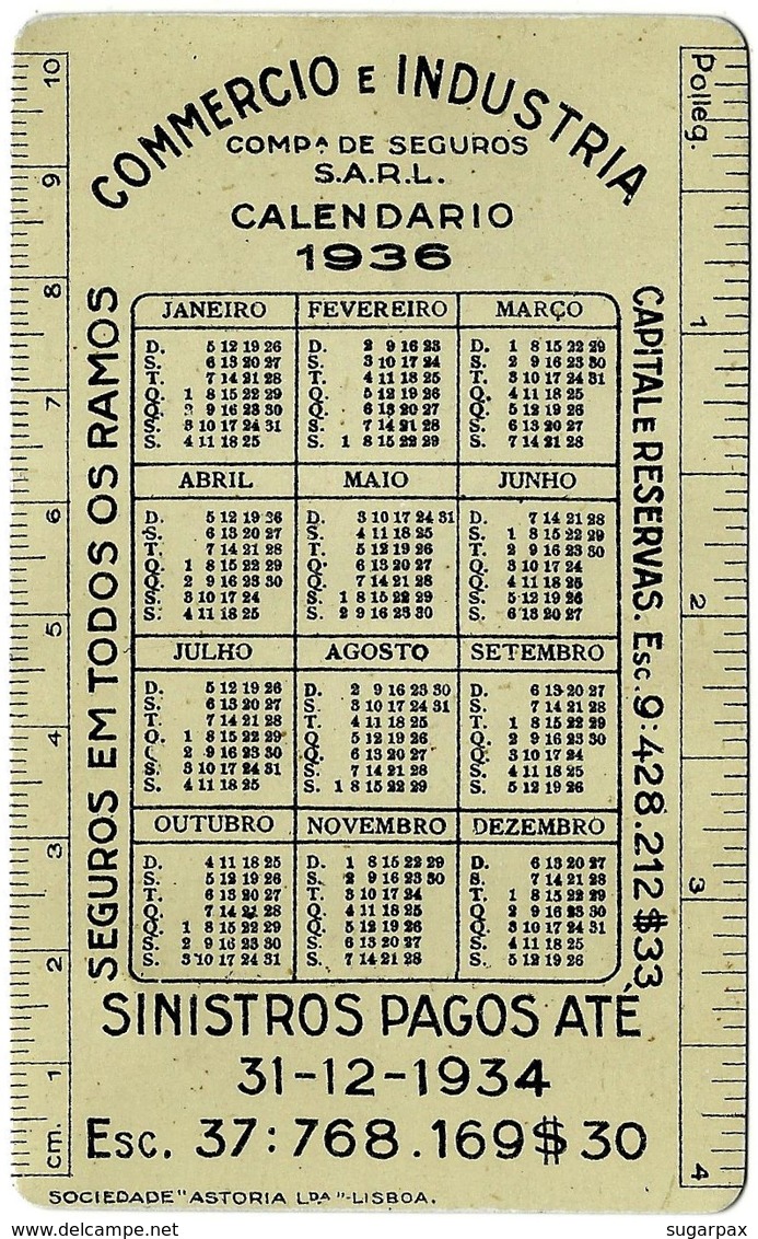 COMPANHIA De SEGUROS " COMMERCIO E INDUSTRIA " - 1936 - Advertising Metal Pocket Calendar - Small : 1921-40