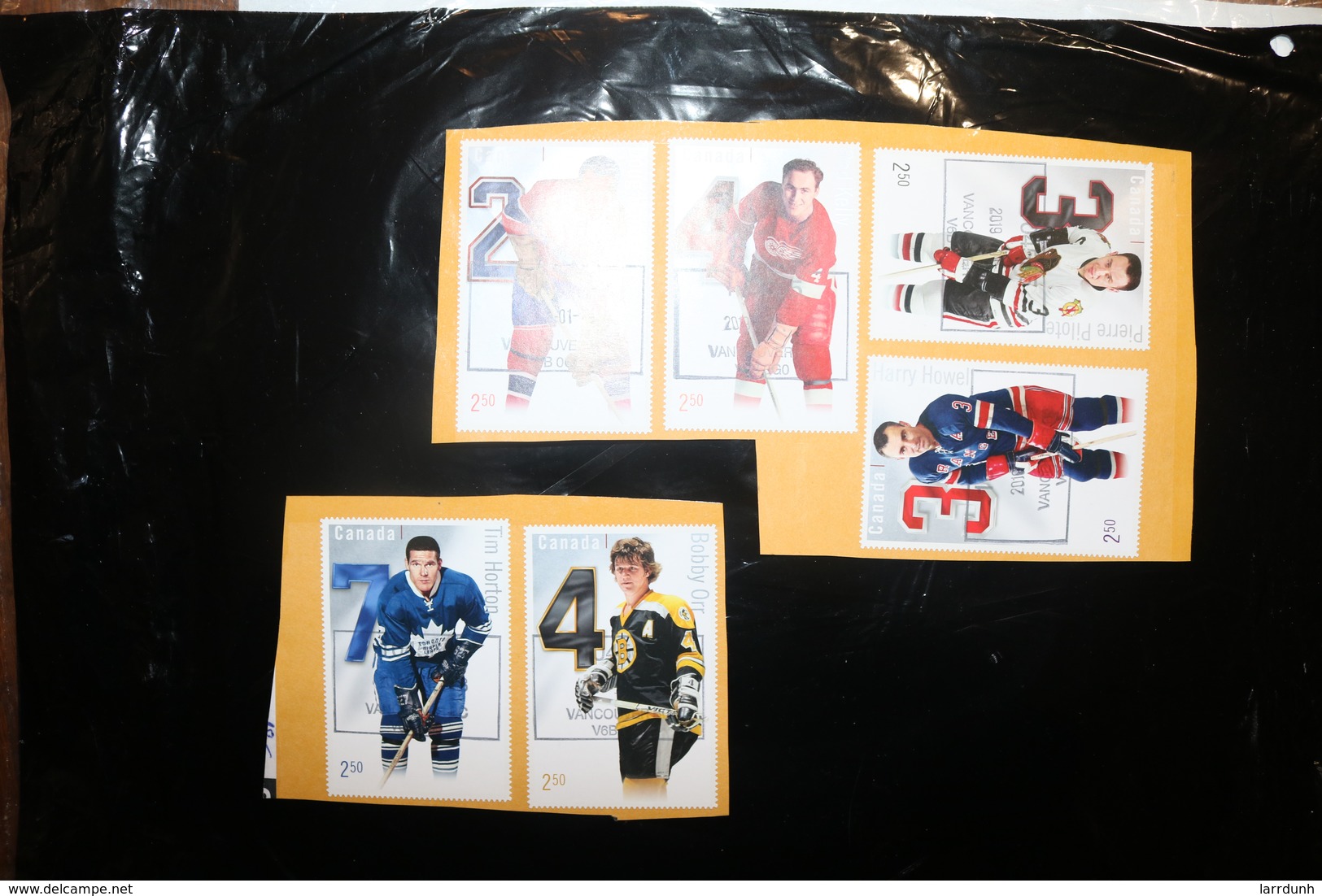 Canada NHL Legendary Defence Horton Harvey Pilote Orr Kelly Howell Six Large Stamps Cancelled On Piece MNH 2014 A04s - Fogli Completi