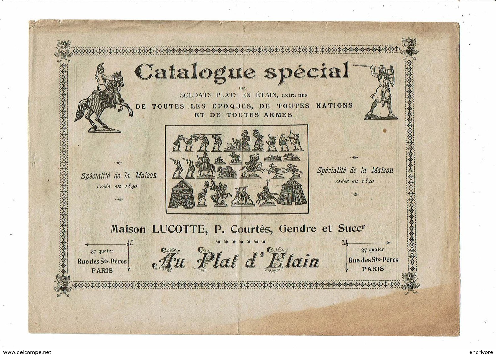 Catalogue Soldats Plats En étain Toutes époques Toutes Nations Toutes Armes PLAT D ETAIN LUCOTTE COURTES - France