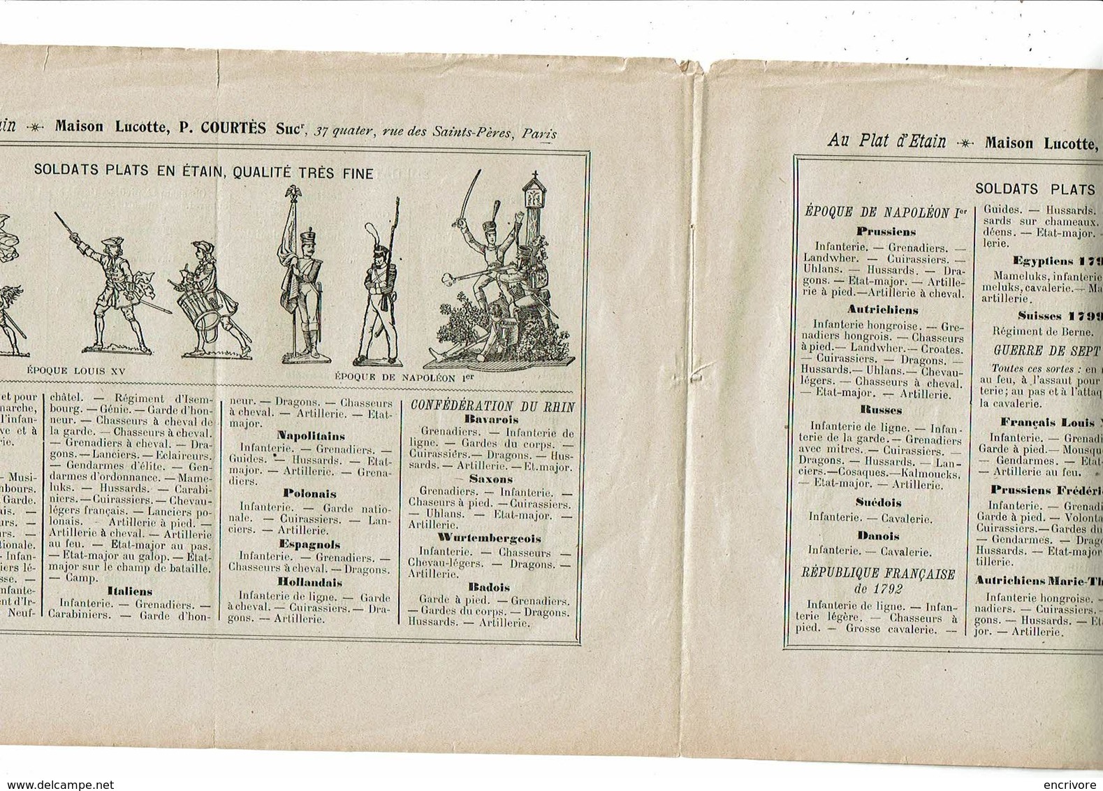 Catalogue Soldats Plats En étain Toutes époques Toutes Nations Toutes Armes PLAT D ETAIN LUCOTTE COURTES - Francia