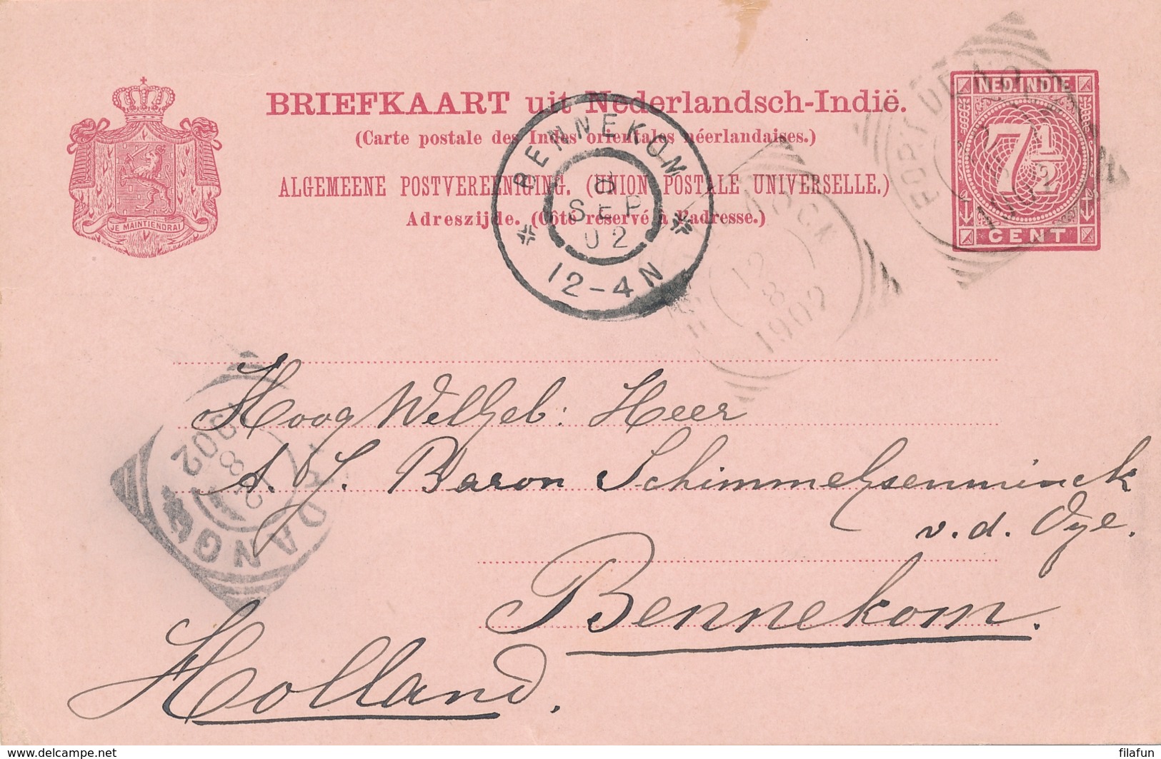 Nederlands Indië - 1902 - 7,5 Cent Briefkaart G16 Van VK FORT De KOCK Naar GR Bennekom / Nederland - Niederländisch-Indien