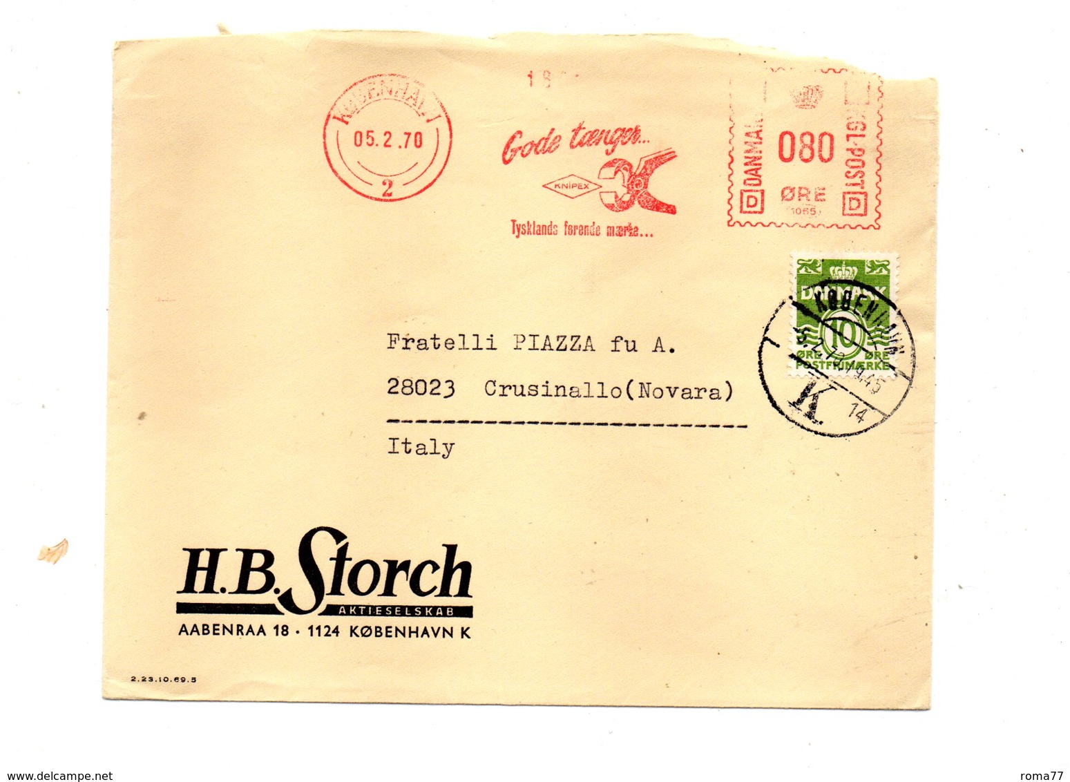 LAB476a - DANIMARCA , Lettera Per L'Italia Del 1970 - Frankeermachines (EMA)