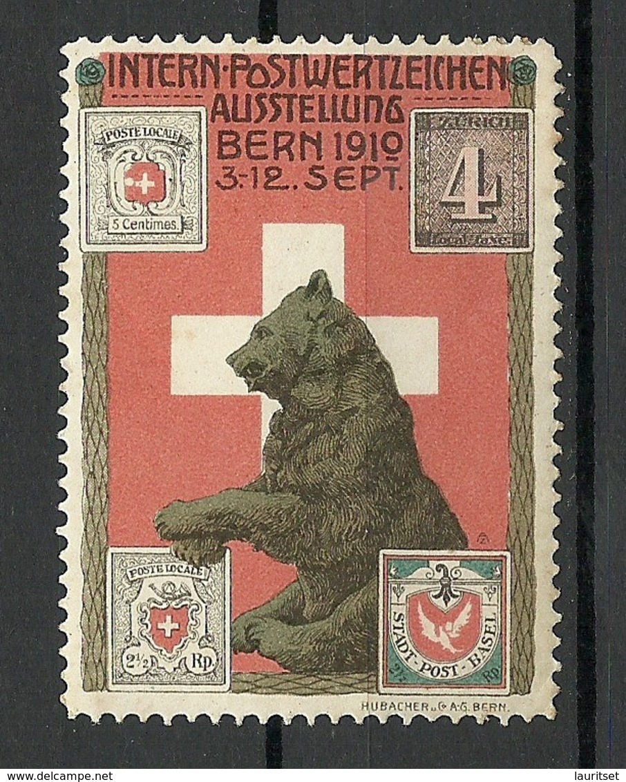 SCHWEIZ Switzerland 1910 Intern. Postwertzeichen Ausstellung Bern Bär Bear * - Erinnophilie