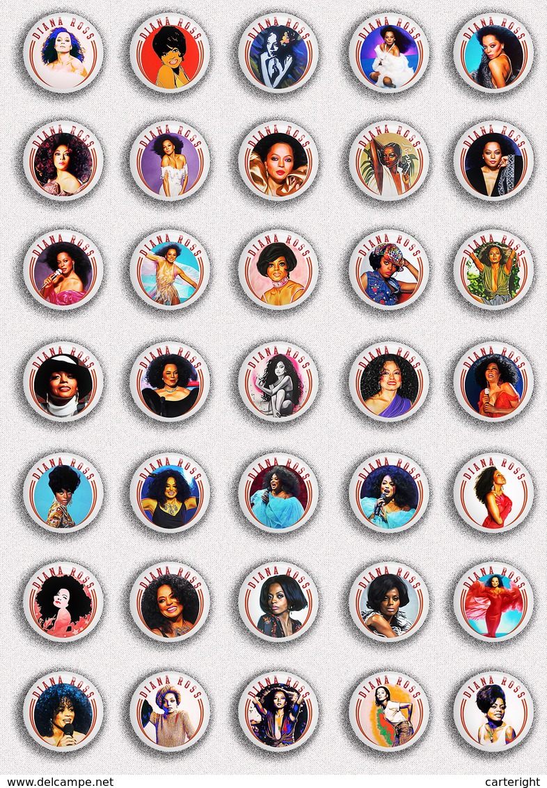 35 X Diana Ross Music Fan ART BADGE BUTTON PIN SET 3 (1inch/25mm Diameter) - Music