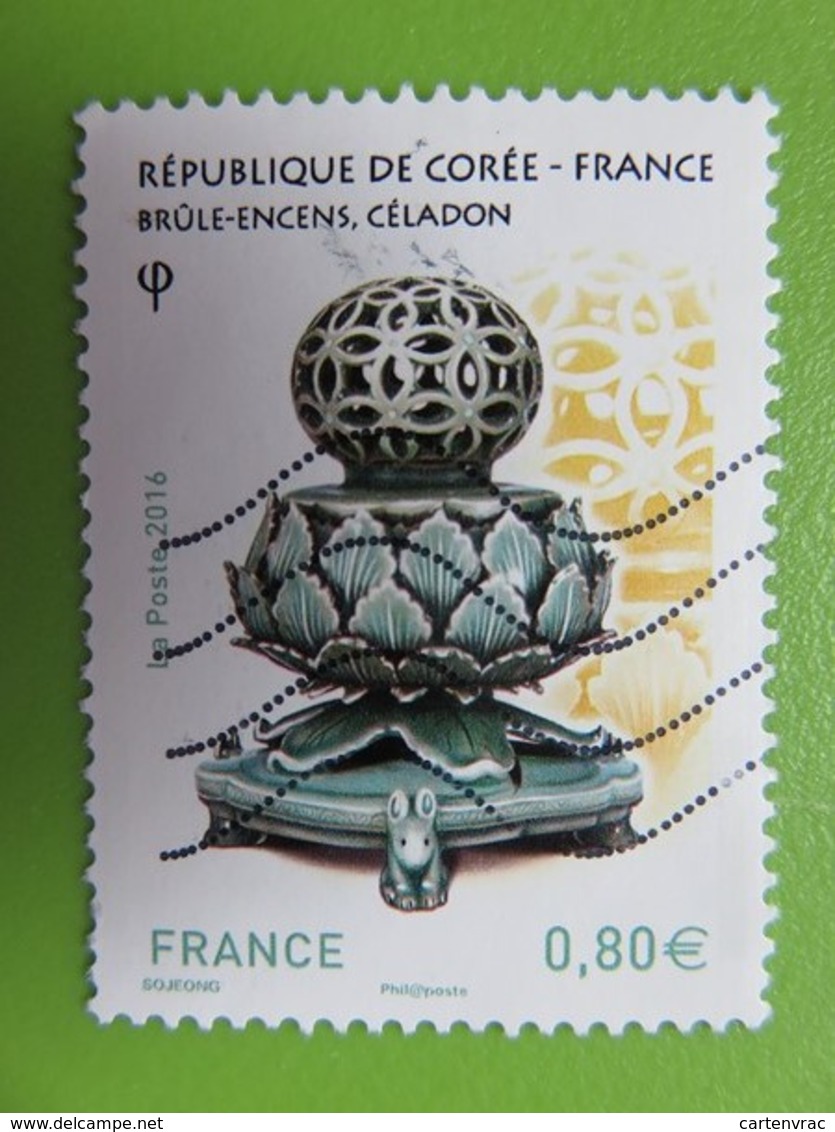 Timbre France YT 5064 - 130ème Anniversaire Relations France Et République De Corée - Brûle Encens - Céladon - 2016 - Used Stamps