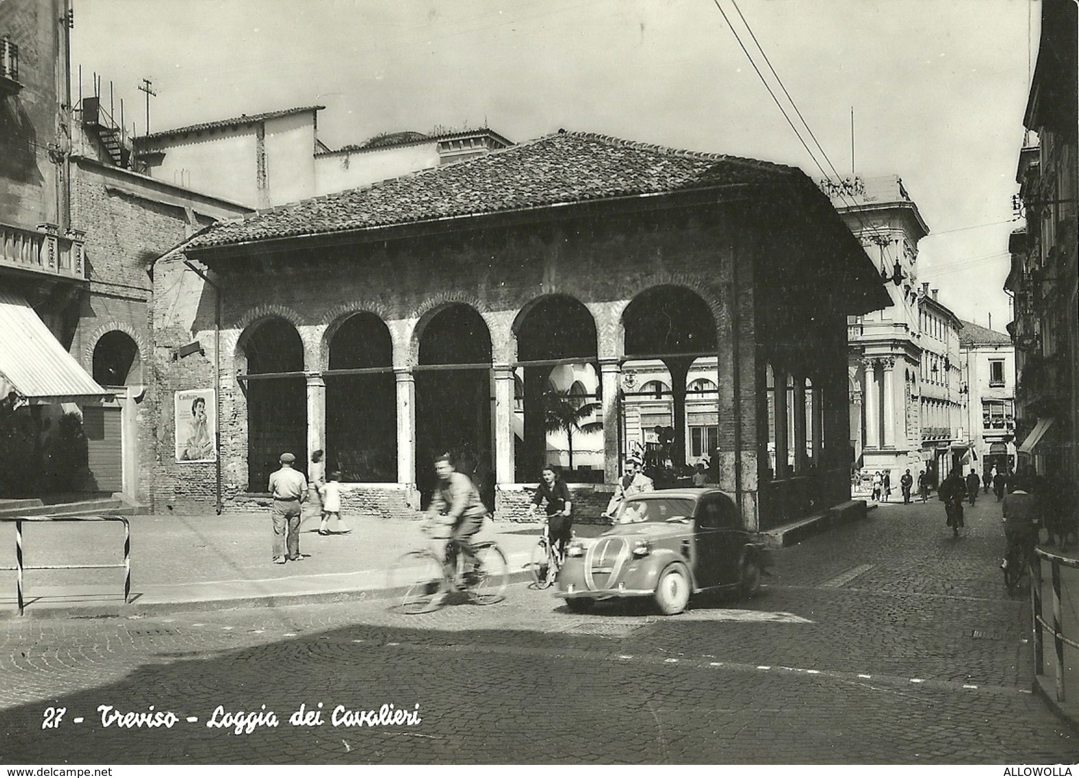 2430 " TREVISO-LOGGIA DEI CAVALIERI - FIAT 500 TOPOLINO,BICICLETTE-PUBBLICITA' SAPONETTA CADUM " CART. POST.OR. SPED. - Treviso