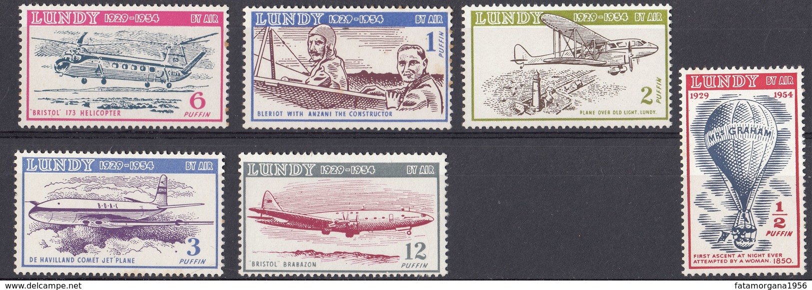 LUNDY - Serie Di 6 Valori Nuovi MNH - Posta Aerea 1954. - Ortsausgaben