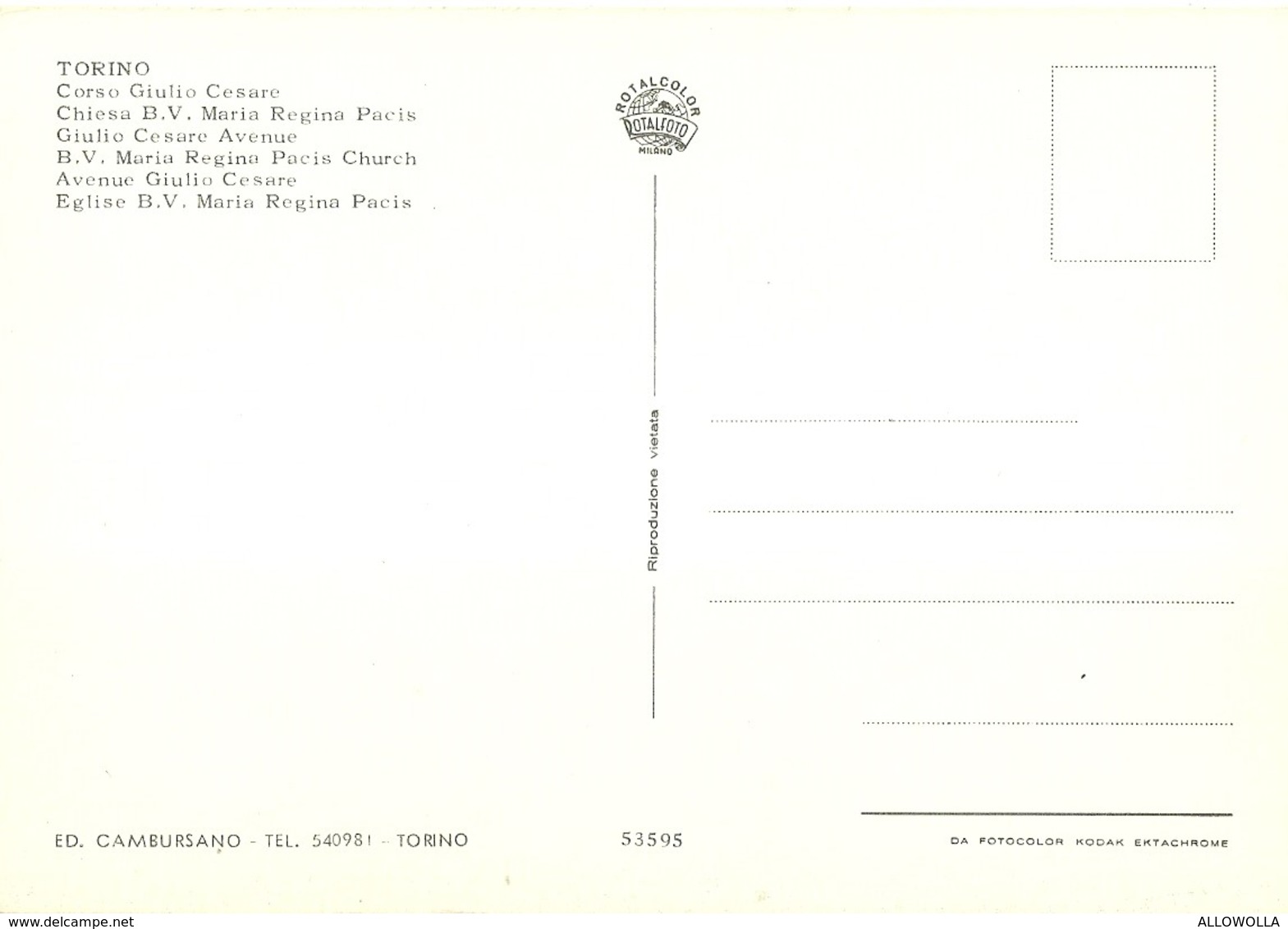 2448 " TORINO-CORSO G. CESARE - CHIESA B.V. MARIA REGINA PACIS -VETTURE ANNI '70 " CART. POST.ORIG. NON SPEDITA - Chiese
