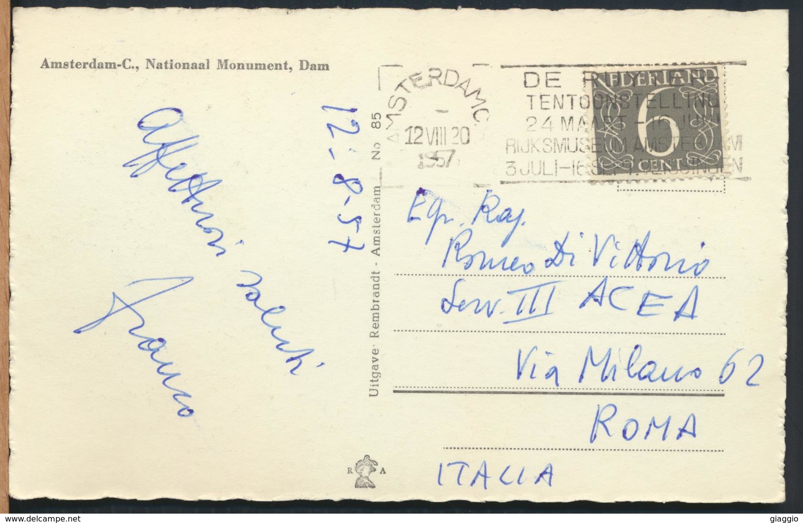 °°° 13241 - NETHERLANDS - AMSTERDAM - NATIONAAL MONUMENT , DAM - 1957 With Stamps °°° - Amsterdam