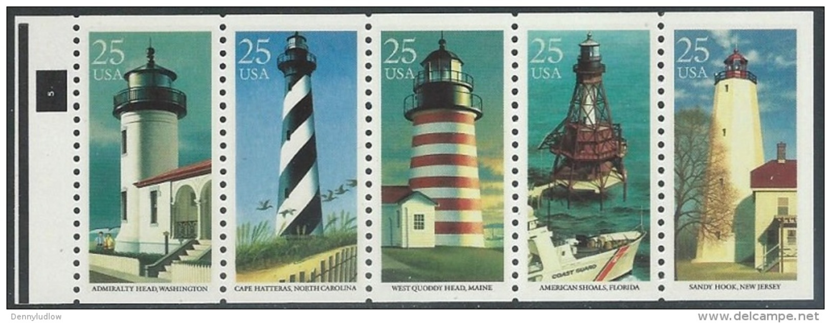 US  1990   Sc#2474a   Lighthouses Booklet Pane Of 5 MNH**  2016 Scott Value $7.50 - Ungebraucht