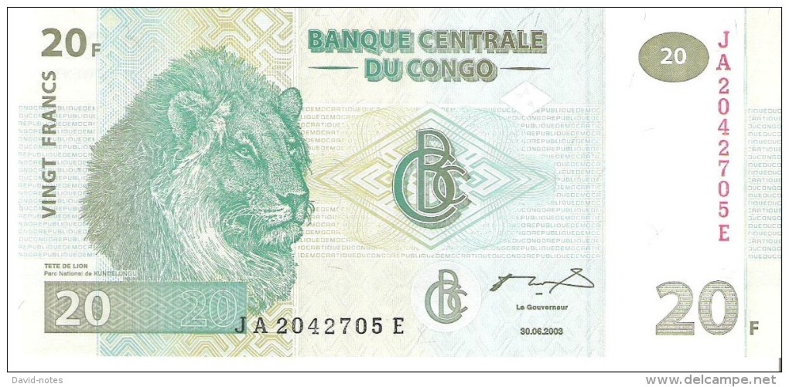 Congo - Pick 94A - 20 Francs 2003 - Unc - République Démocratique Du Congo & Zaïre