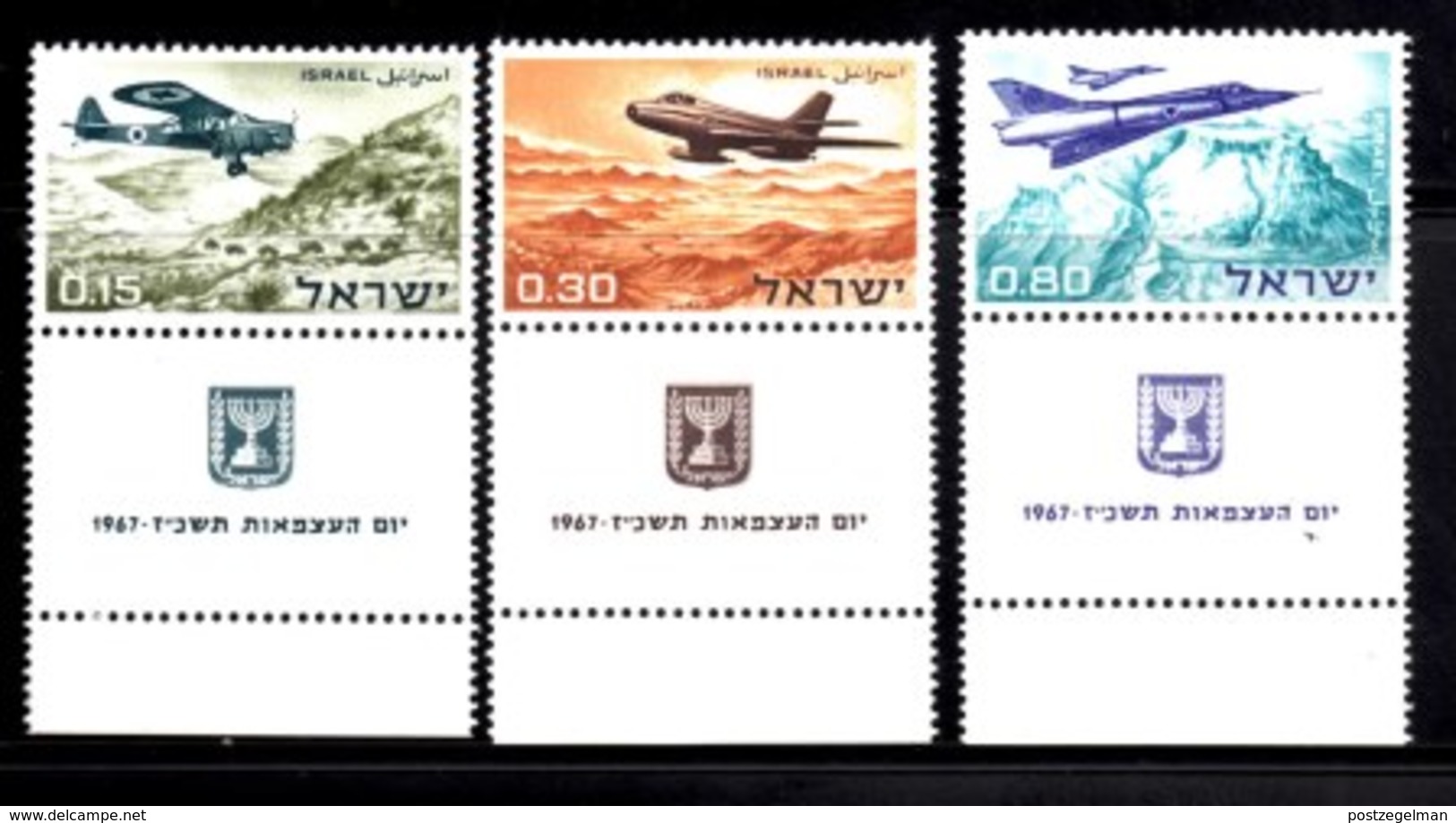 ISRAEL, 1967, Unused Stamp(s), With Tab, Independence Aircraft,  SG Number 358-360,  Scannumber 17378 - Unused Stamps (with Tabs)