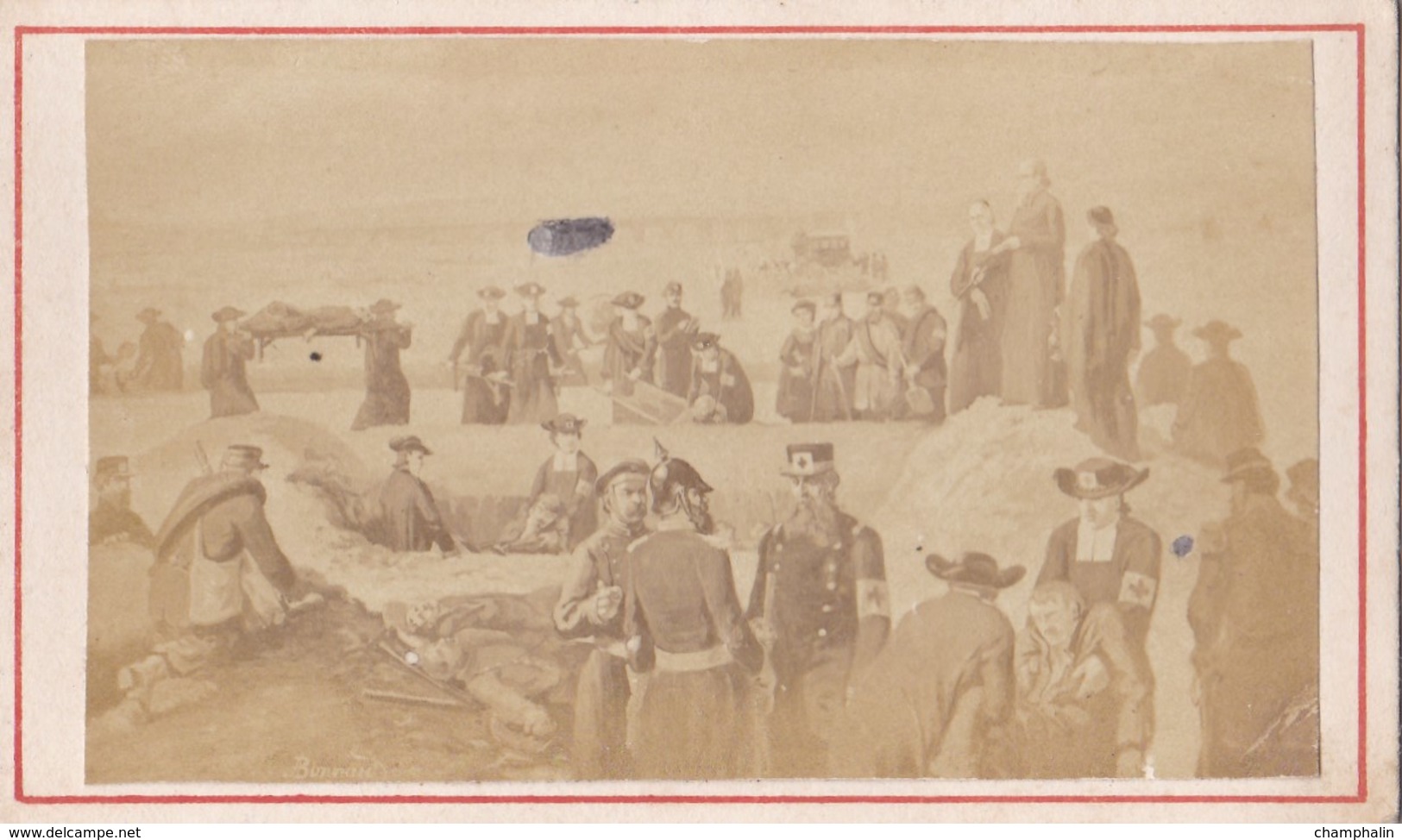 Photographie Sur Carton - Enterrement Des Morts à Champigny (sur-Marne 94) - Photo A. Quinet à Paris (75) - Guerre 1870 - Guerra, Militari