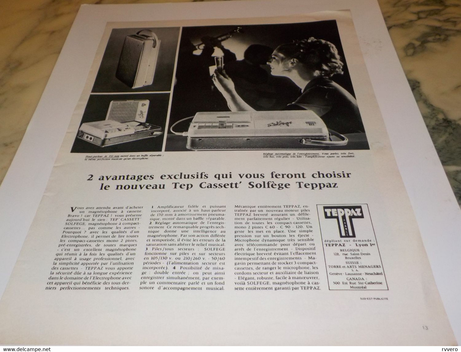 ANCIENNE  PUBLICITE DEUX AVANTAGES DU NOUVEAUX  TEP CASSETT  DE TEPPAZ 1968 - Autres & Non Classés