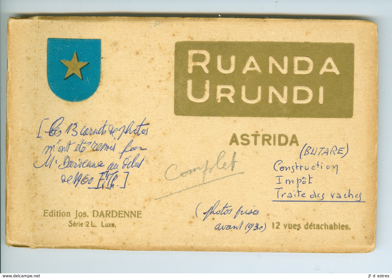 16 CP Ruanda Urundi Danses Ed. Jos Dardenne 2 carnets série 2 F & 2 F bis. Vers 1930 Ethnographie Rwanda Burundi